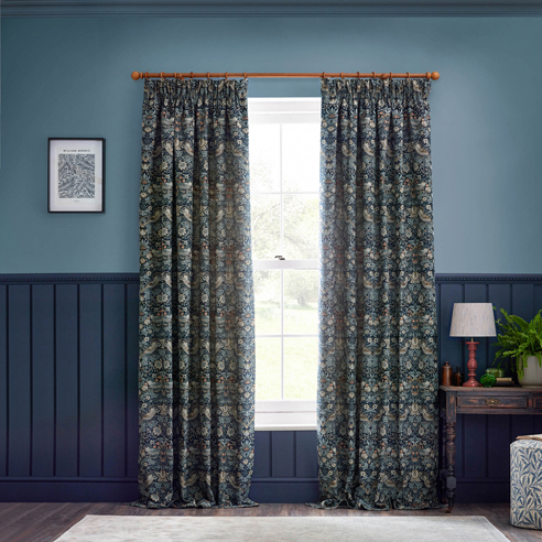 Strawberry Thief Jacquard Pencil Pleat, Indigo - Ready Made Curtains - Image 3